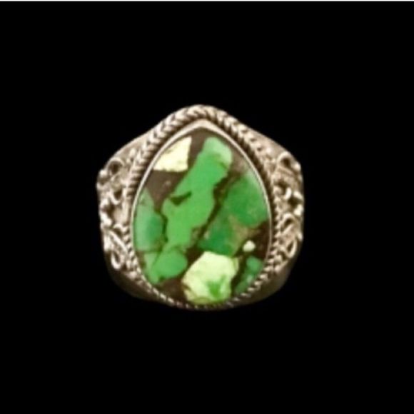 VINTAGE Green Turquoise Sterling Silver 925 Ring Sz 6-1/2 - Picture 7 of 9